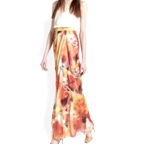 Alice + Olivia Floral Fairy Print Leah Faux Wrap Chiffon Maxi Skirt, size 8 - Picture 5 of 8